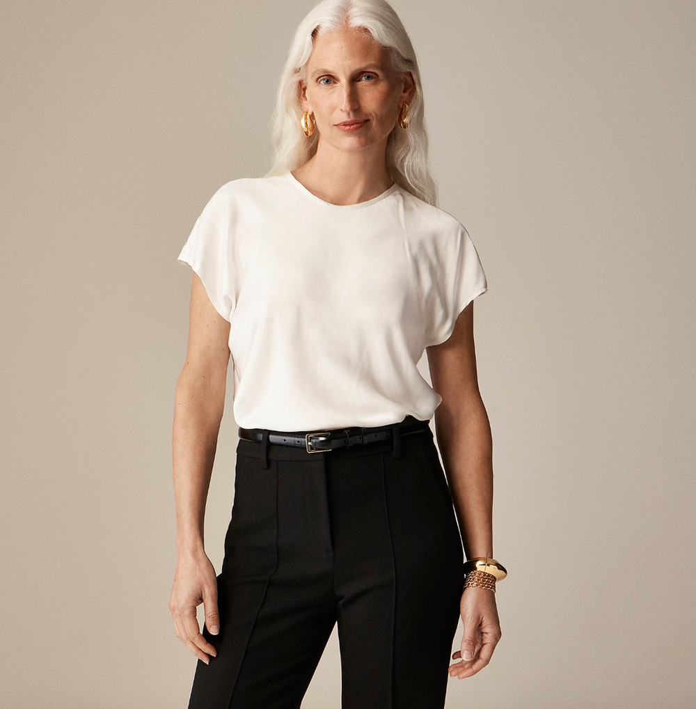 J.Crew Drapey Tee Shirt Top Blouse Viscose Ivory Classic Neutral Small NWT